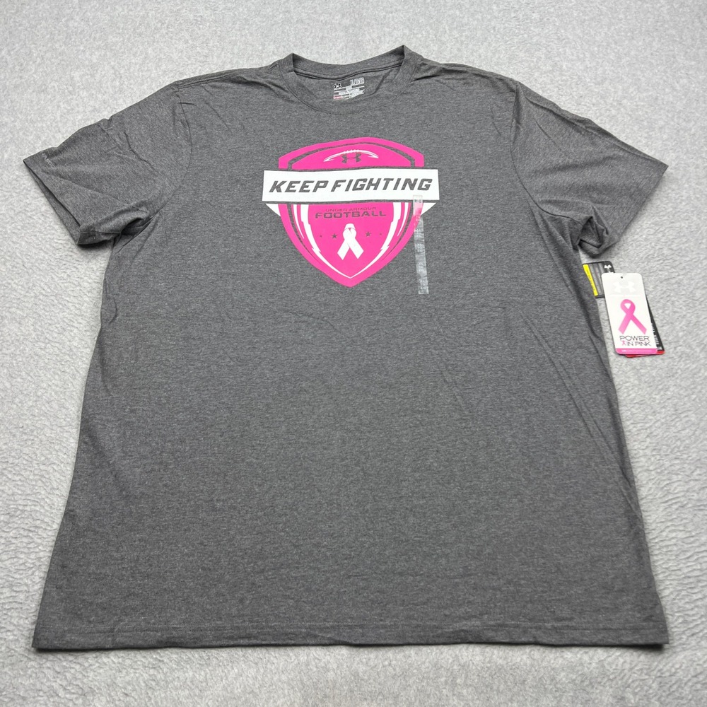 NEW Under Armour Shirt Mens XL Gray Breast Cancer Keep Fighting Football Tee